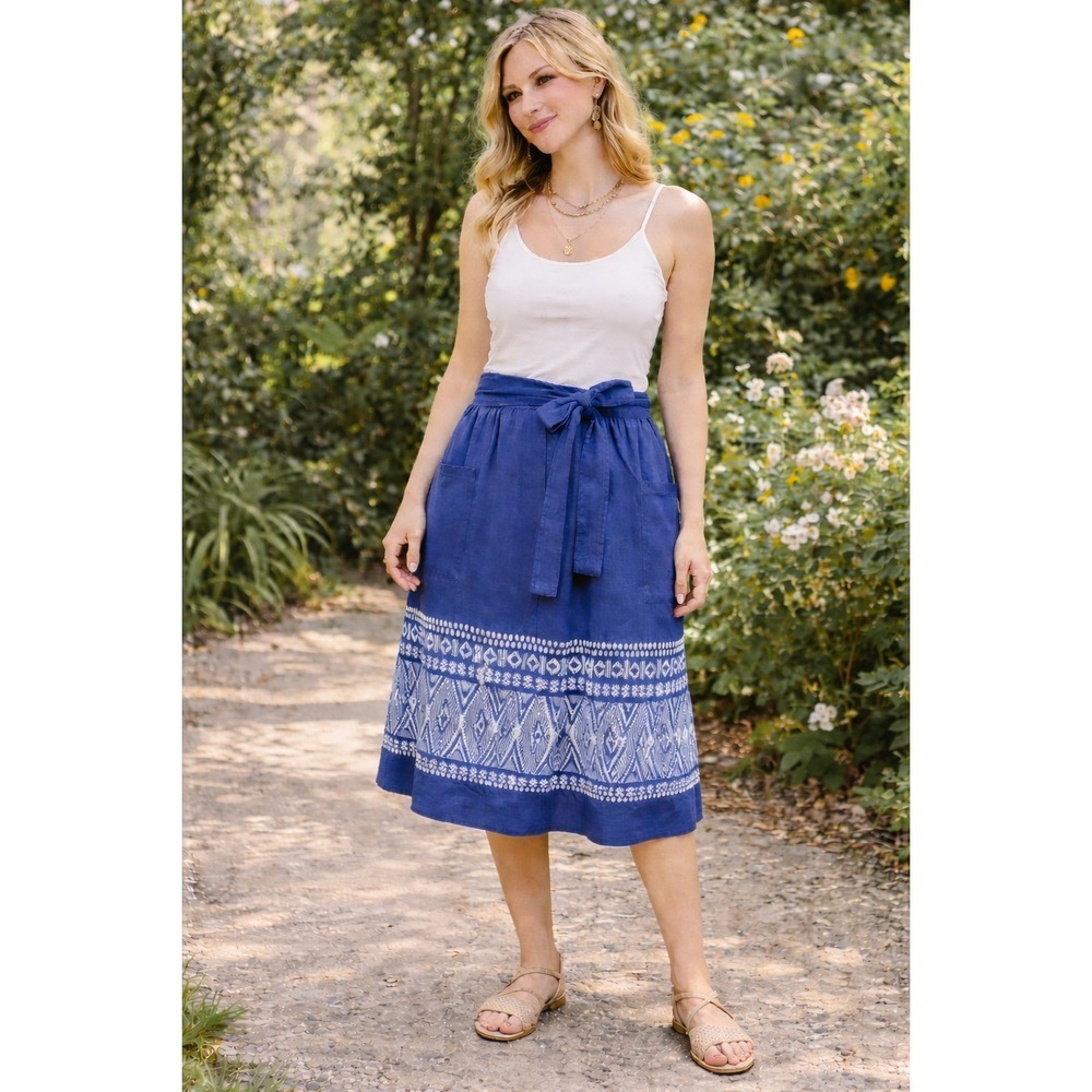Vintage Paulinas Wrap Skirt Cotton Blue Guatemalan Embroidered